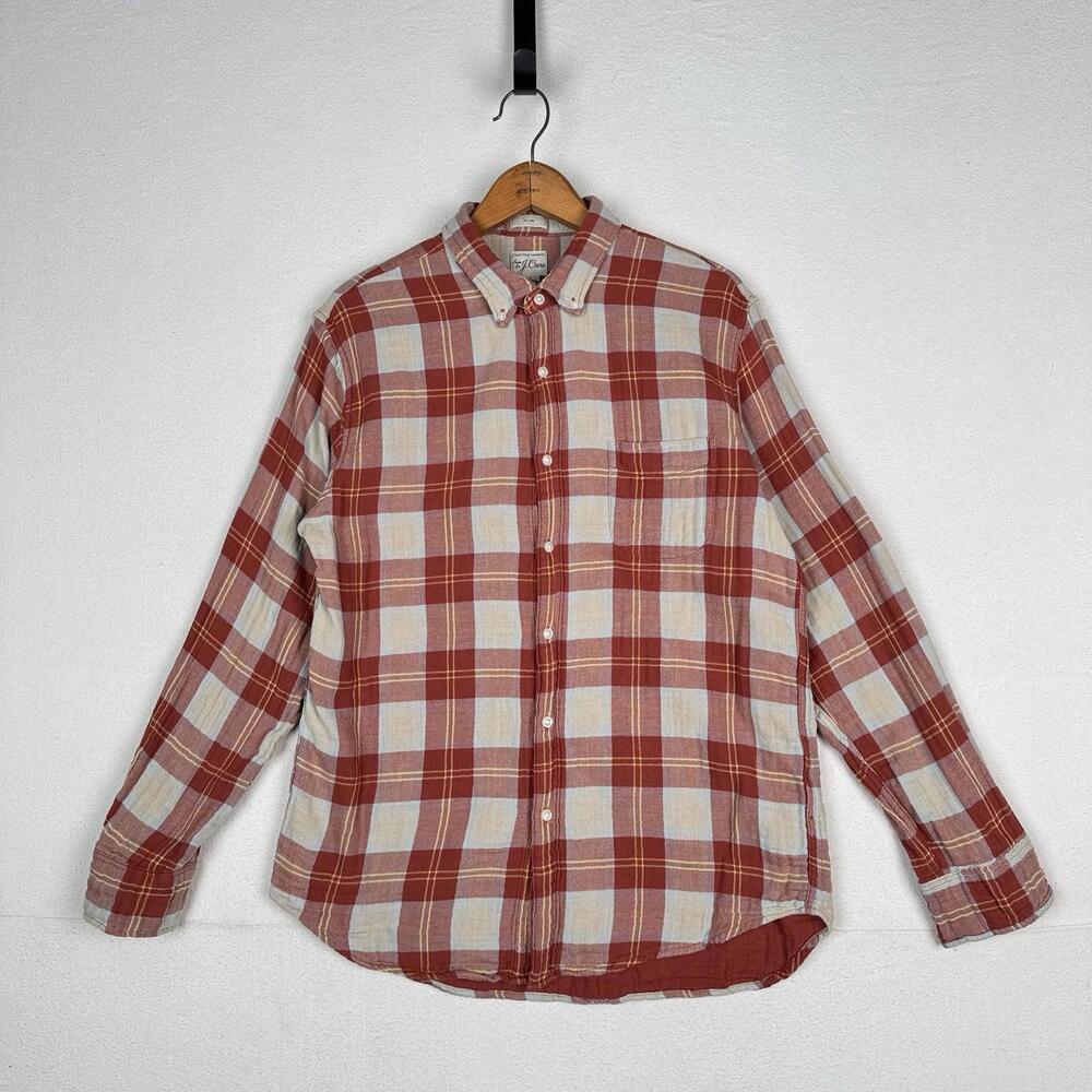 J.Crew Shirt Men’s L Double Weave Slim Fit Plaid Shirt Burnt Orange Red - Picture 1 of 9